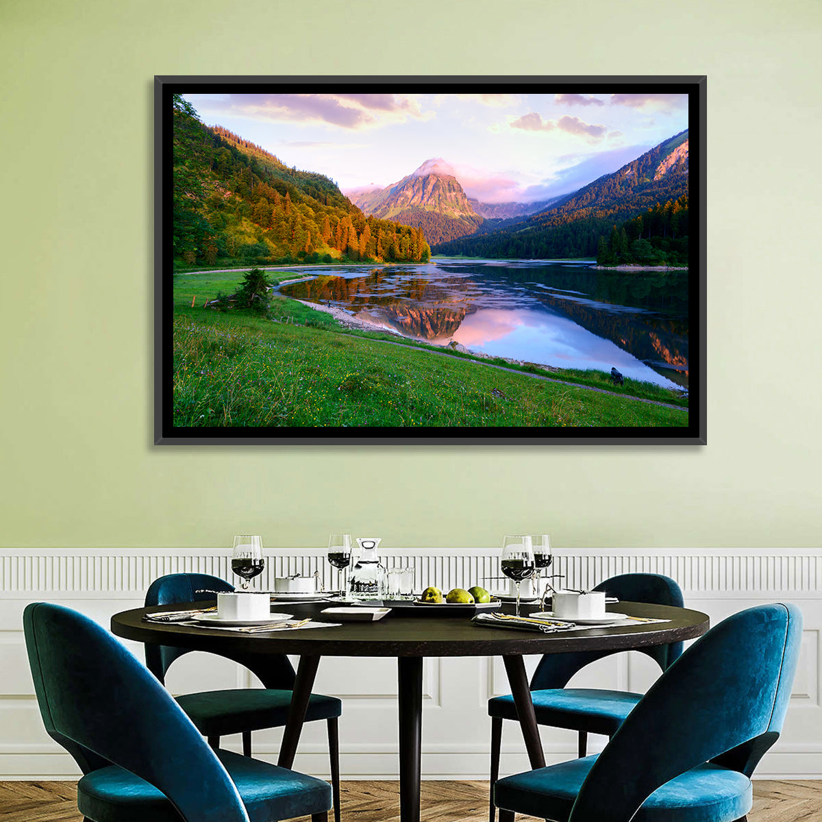 Obersee Reflection, Switzerland Wall Art in a room, landscape