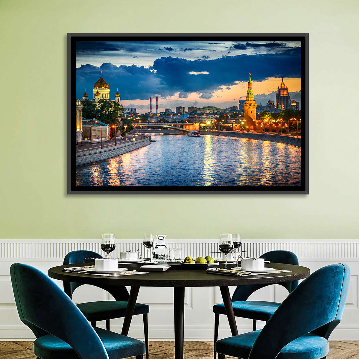 Kremlin on the Moskva River Wall Art in a room, landscape