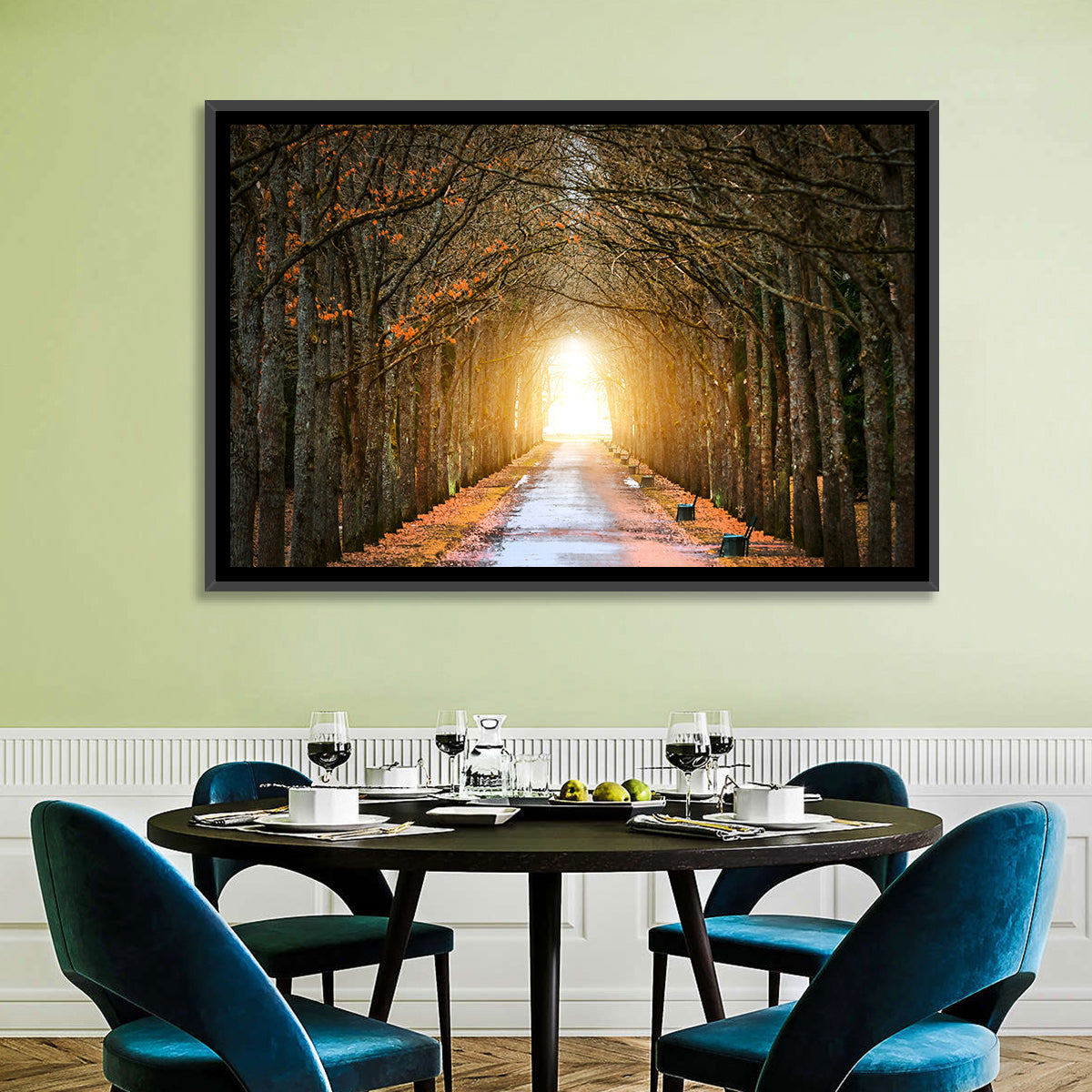 Autumn Oak Tunnel Wall Art in a room, landscape