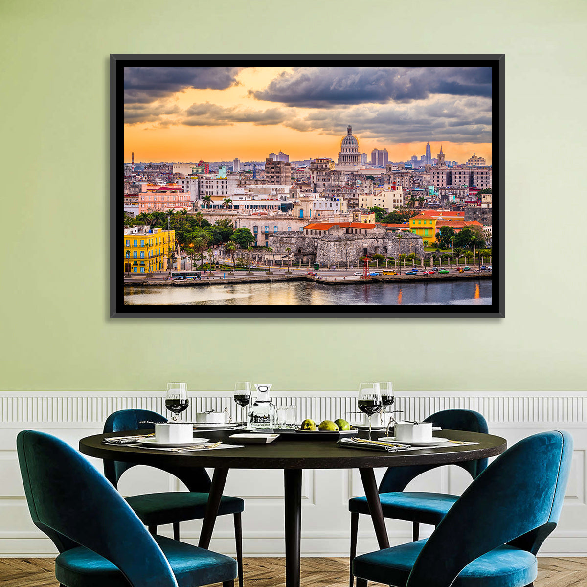 Havana Waterfront at Sunset Wall Art in a room, landscape