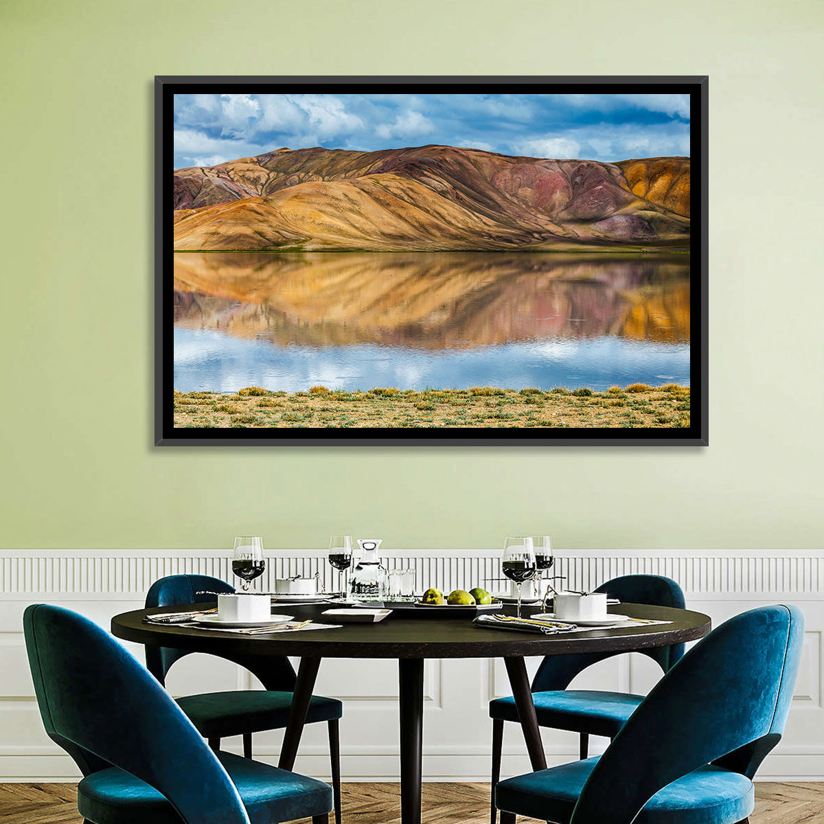 Bulunkul Lake Reflection Wall Art in a room, landscape