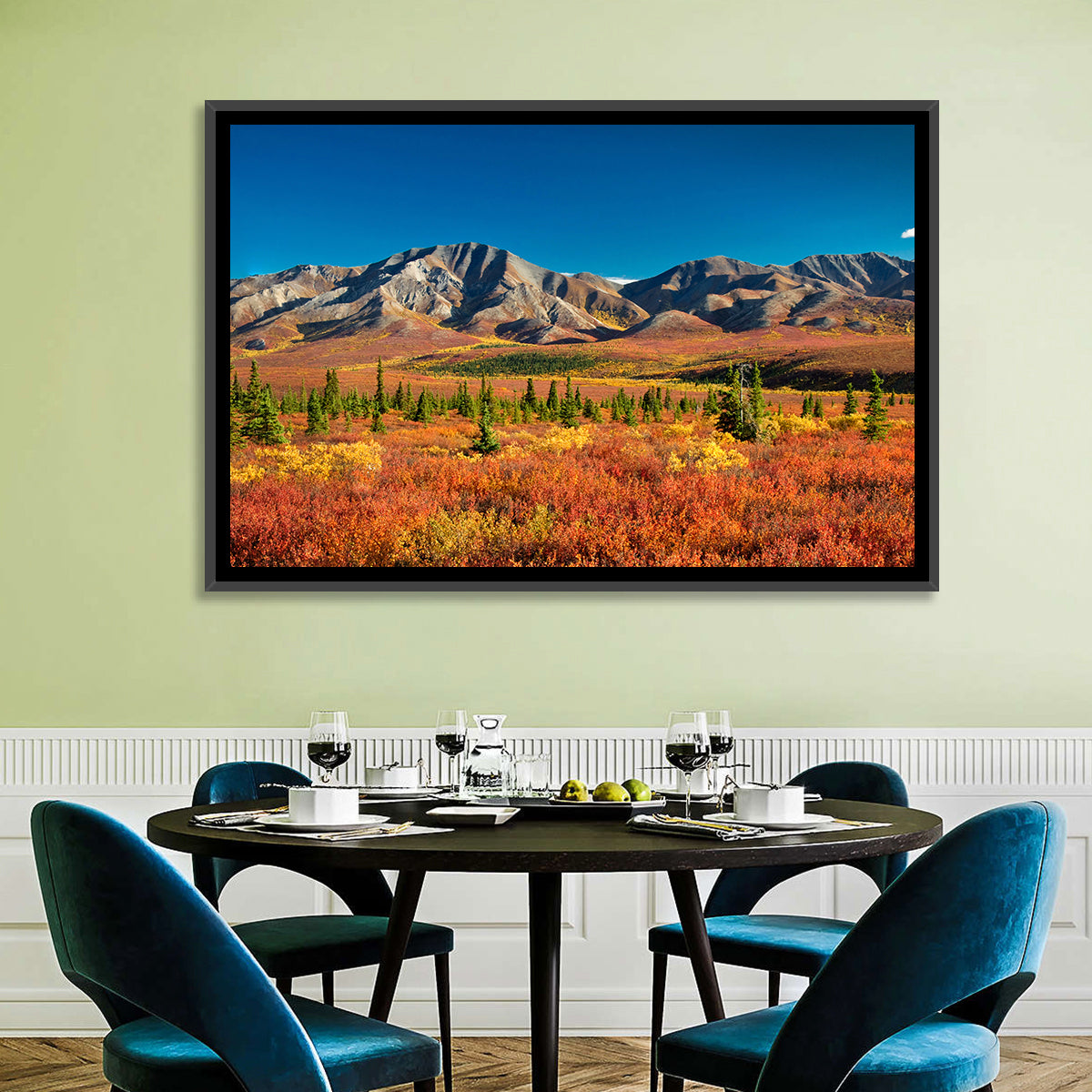 Denali Autumn Peaks Wall Art in a room, landscape