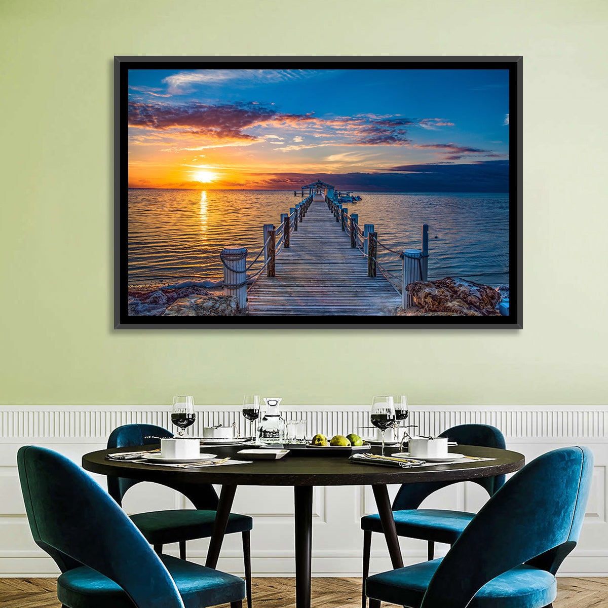 Islamorada Pier at Golden Hour Wall Art in a room, landscape