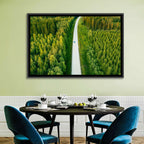 Blue Car on Forest Road Wall Art