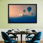 Three Hot Air Balloons Over Misty Peak Wall Art