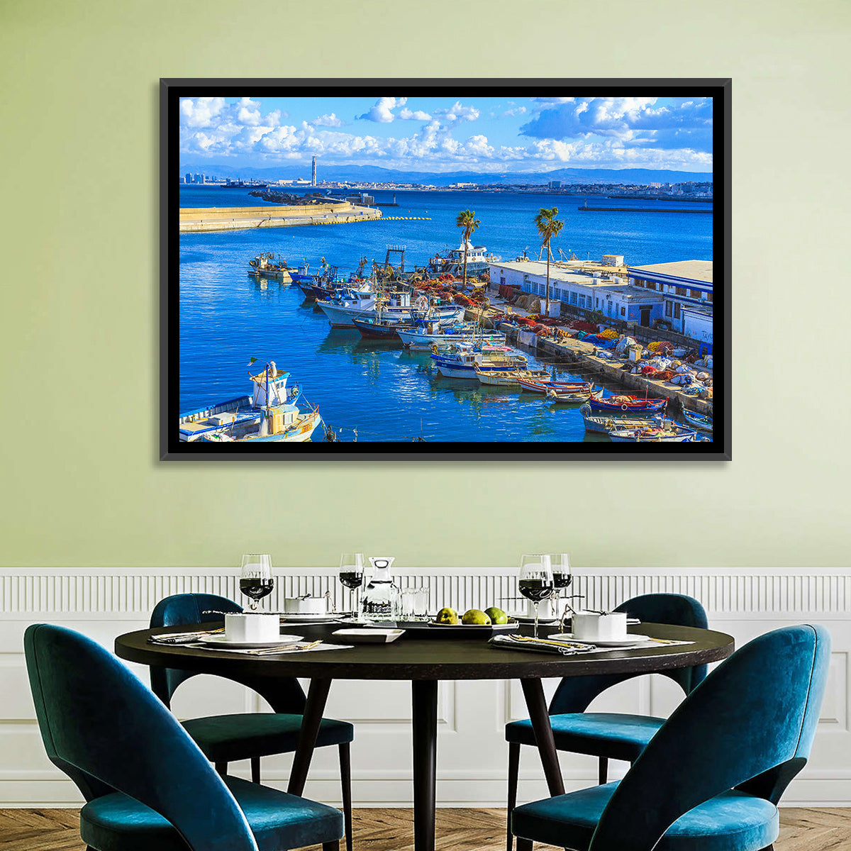 Sfax Fishing Harbor Wall Art in a room, landscape