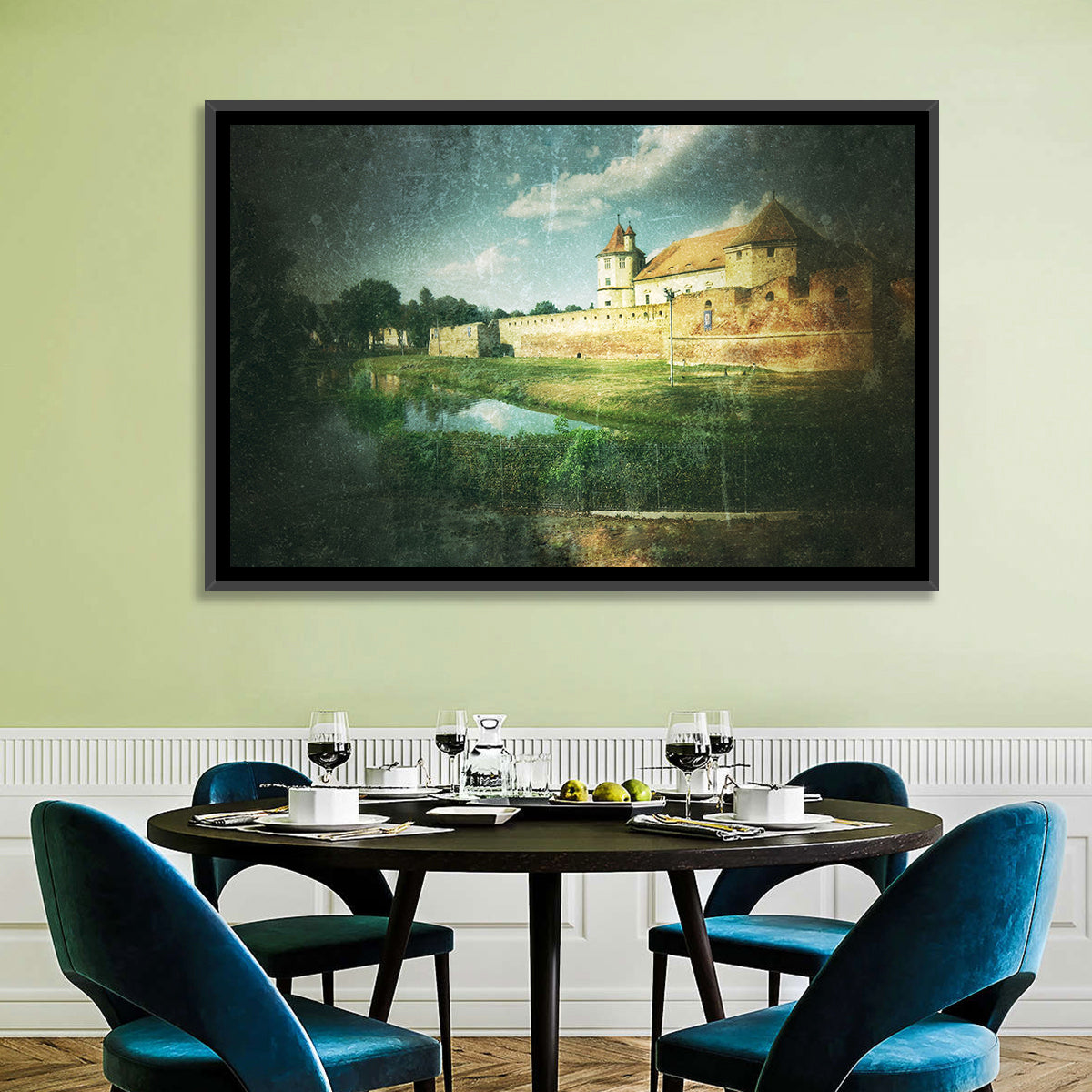 Făgăraș Fortress Moat Reflection Wall Art in a room, landscape