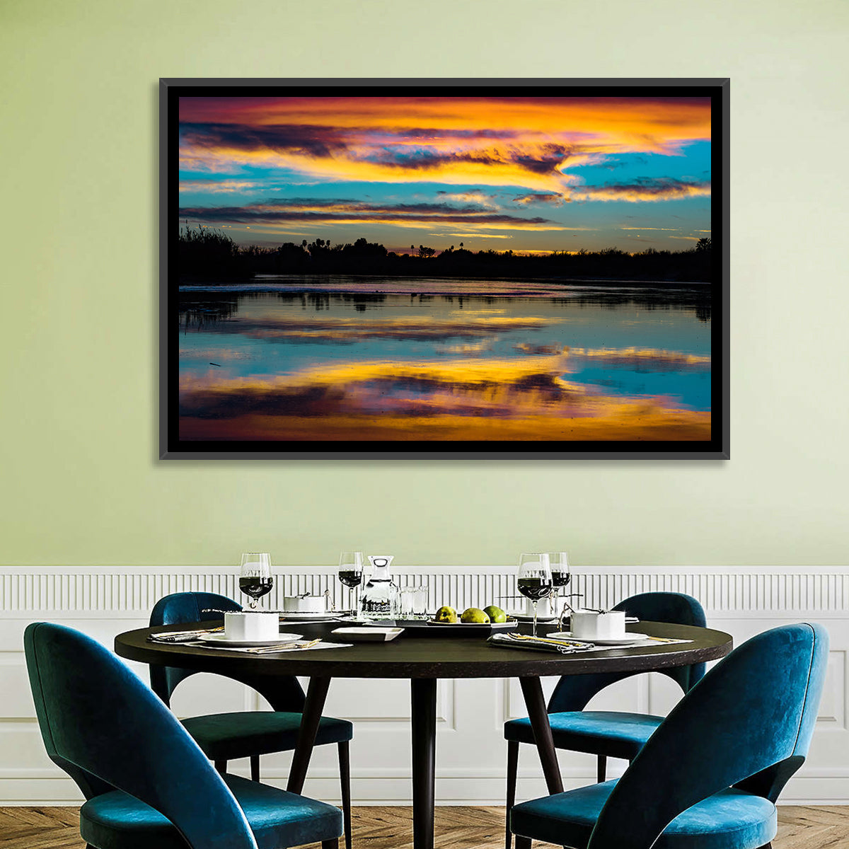 Colorado River Dusk Reflection Wall Art in a room, landscape