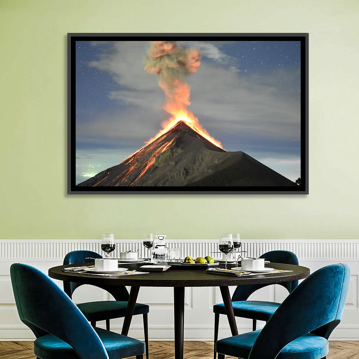 Fuego Night Eruption Wall Art in a room, landscape