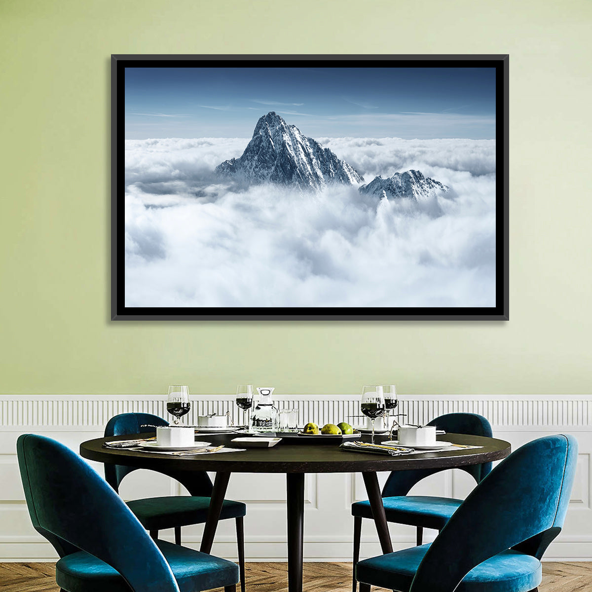 Peaks Above Clouds Wall Art in a room, landscape