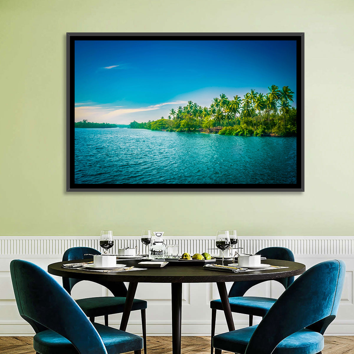 Tropical River in India Wall Art in a room, landscape