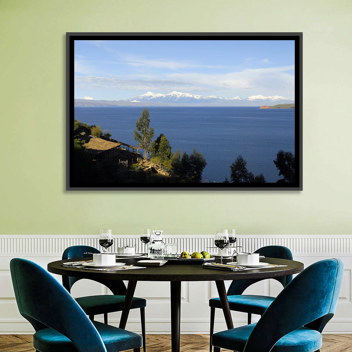 Lake Titicaca Thatched Roof View Wall Art in a room, landscape