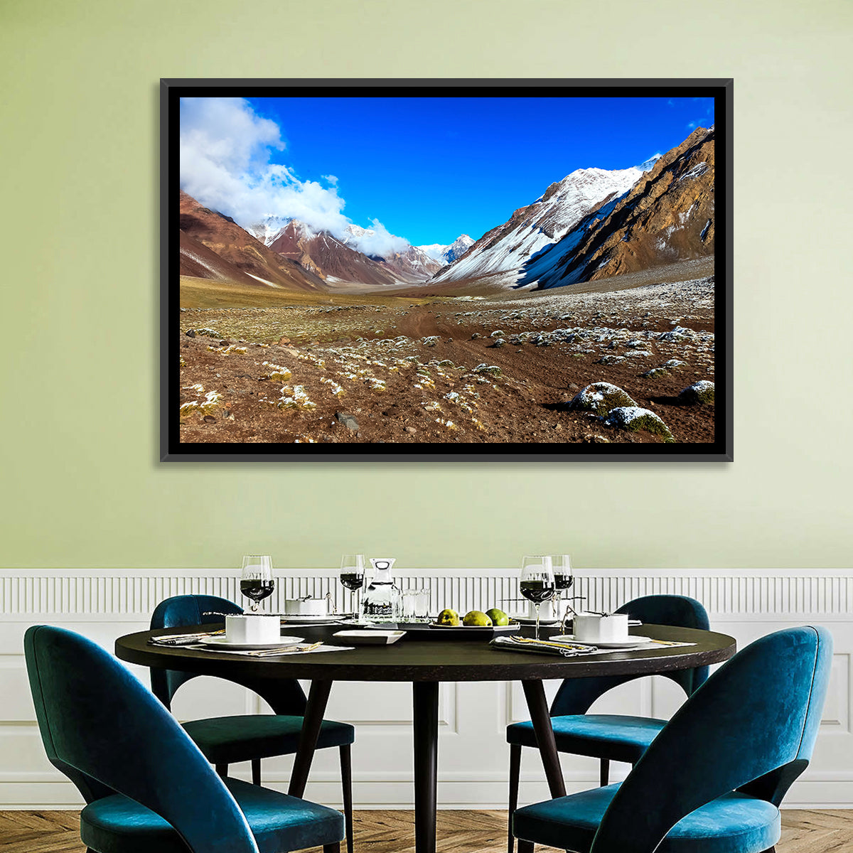 Mount Aconcagua Valley View Wall Art in a room, landscape