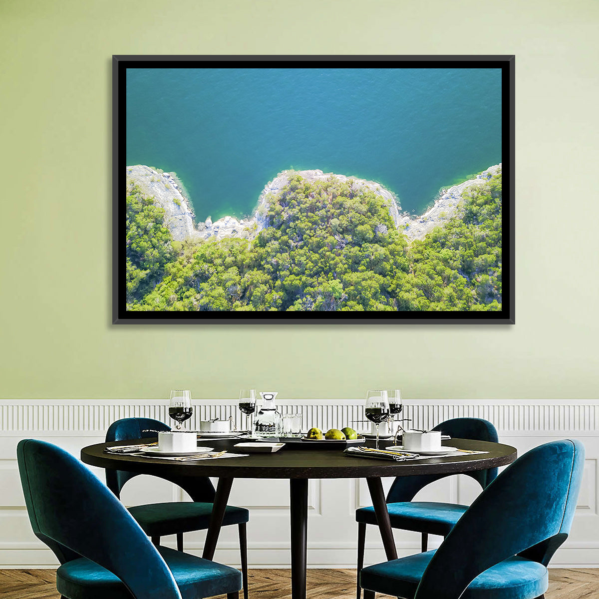 Lake Travis Shoreline Aerial Wall Art in a room, landscape