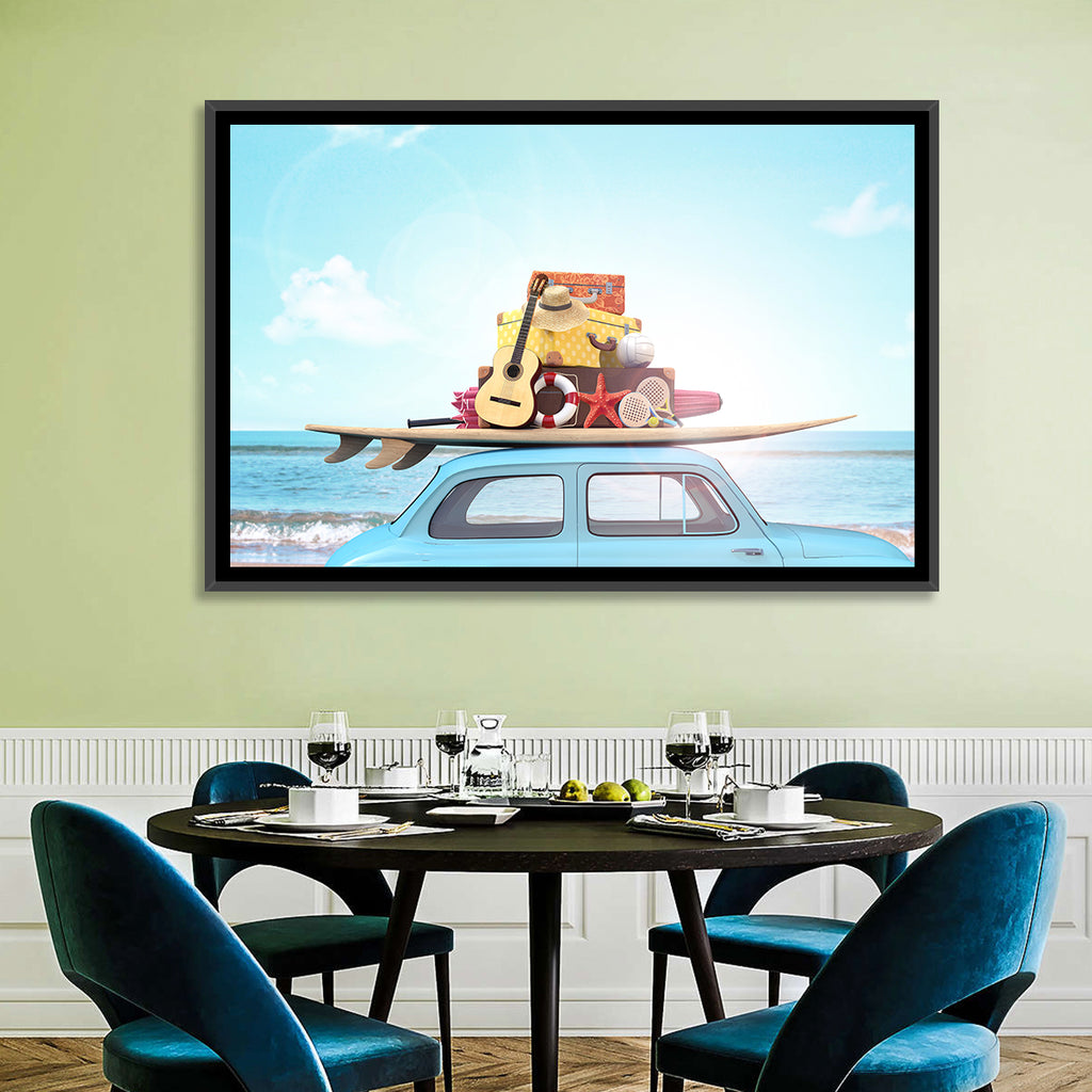 Vintage Car with Surfboard Wall Art