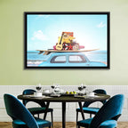 Vintage Car with Surfboard Wall Art