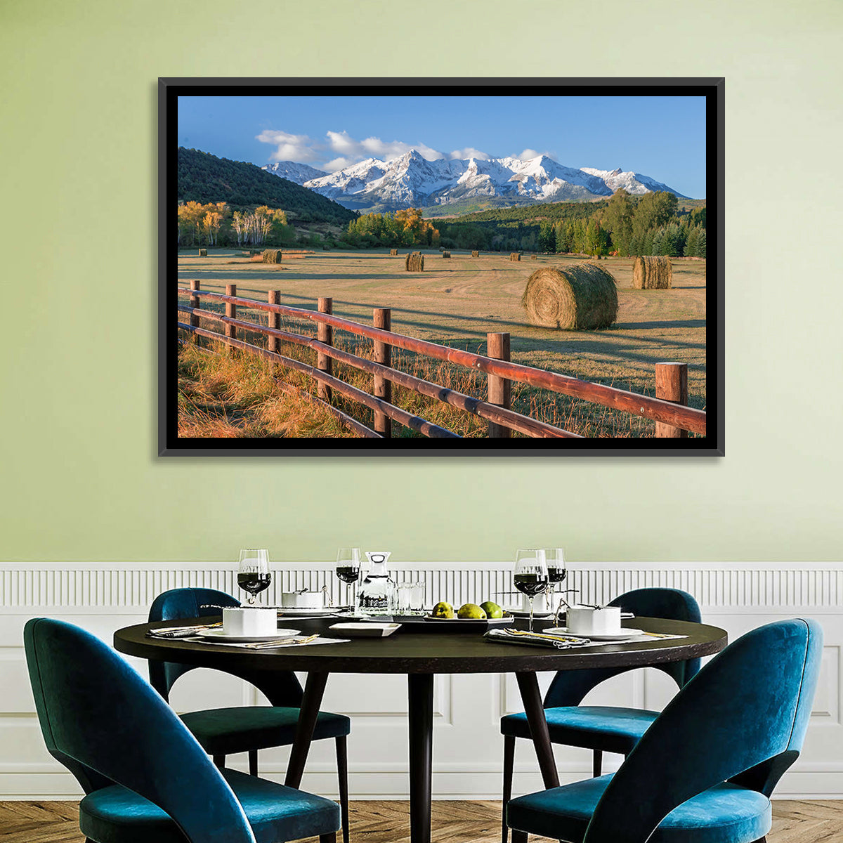 Colorado Hay Bales Wall Art in a room, landscape