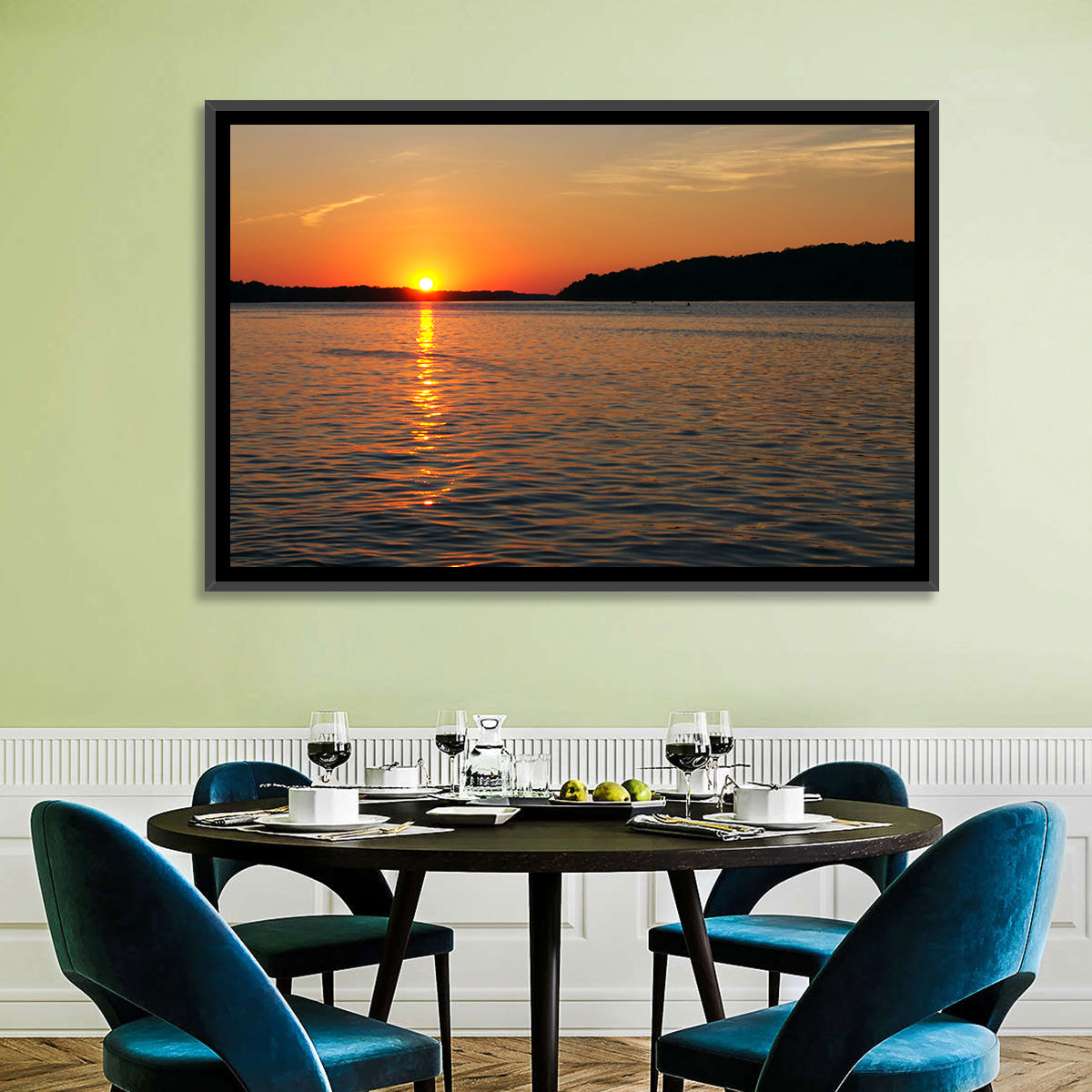 Mississippi River Sunset Wall Art in a room, landscape