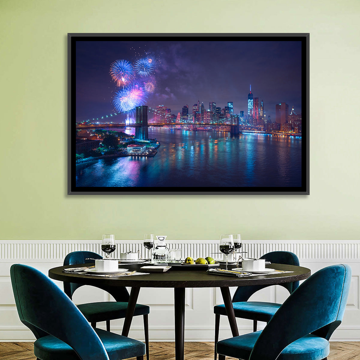 Fireworks Over Brooklyn Bridge Wall Art