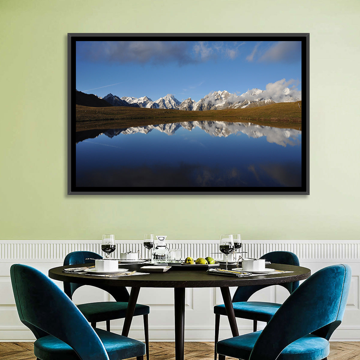 Svaneti Lake Reflection Wall Art in a room, landscape