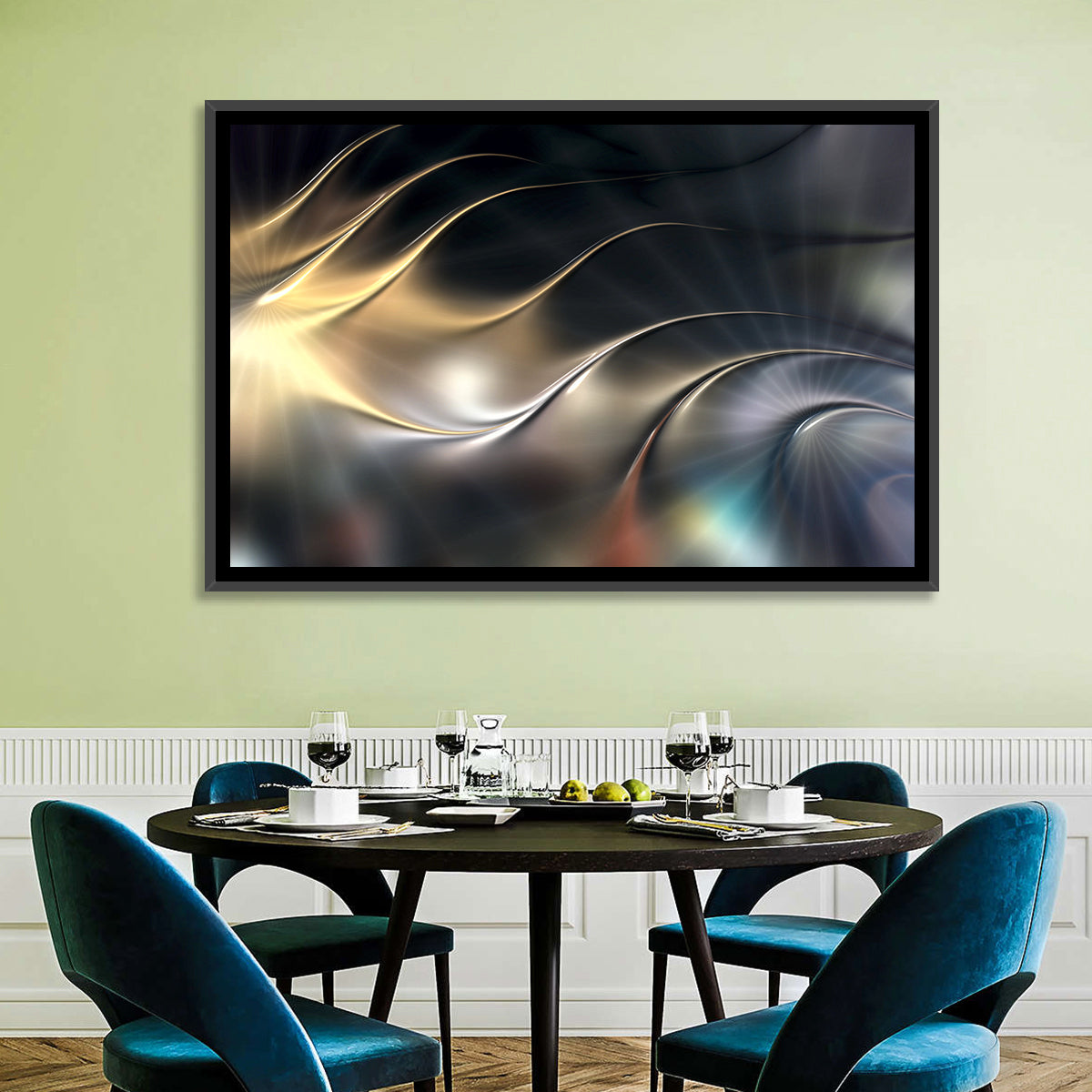 Luminous Metallic Wave Wall Art