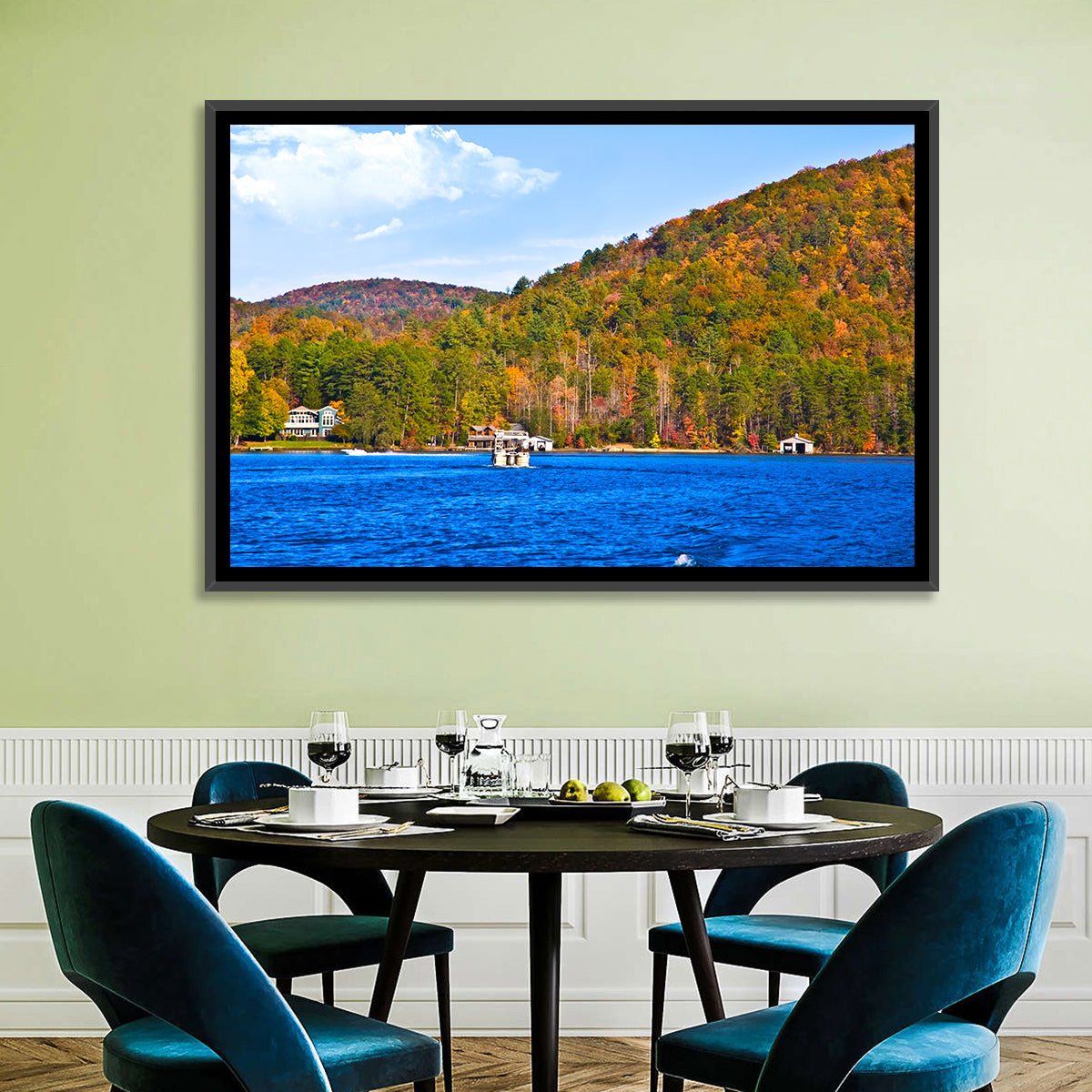 Lake Burton Autumn View Wall Art in a room, landscape