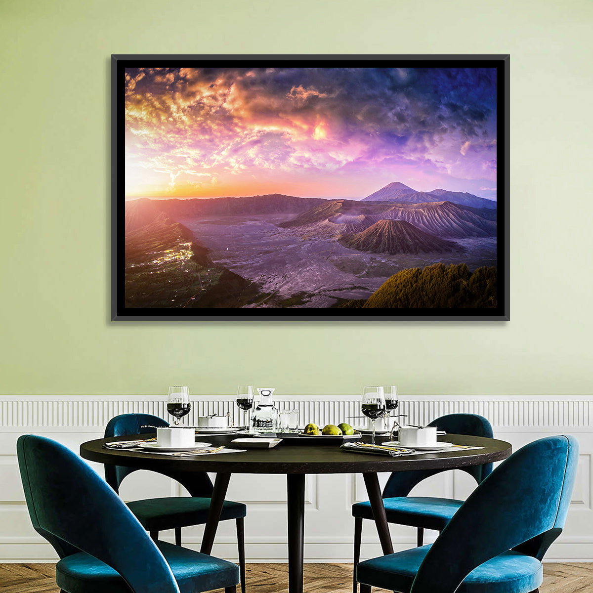 Mount Bromo Sunset View Wall Art in a room, landscape