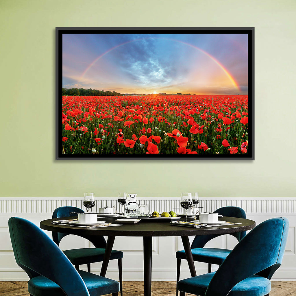 Poppy Field with Double Rainbow Wall Art