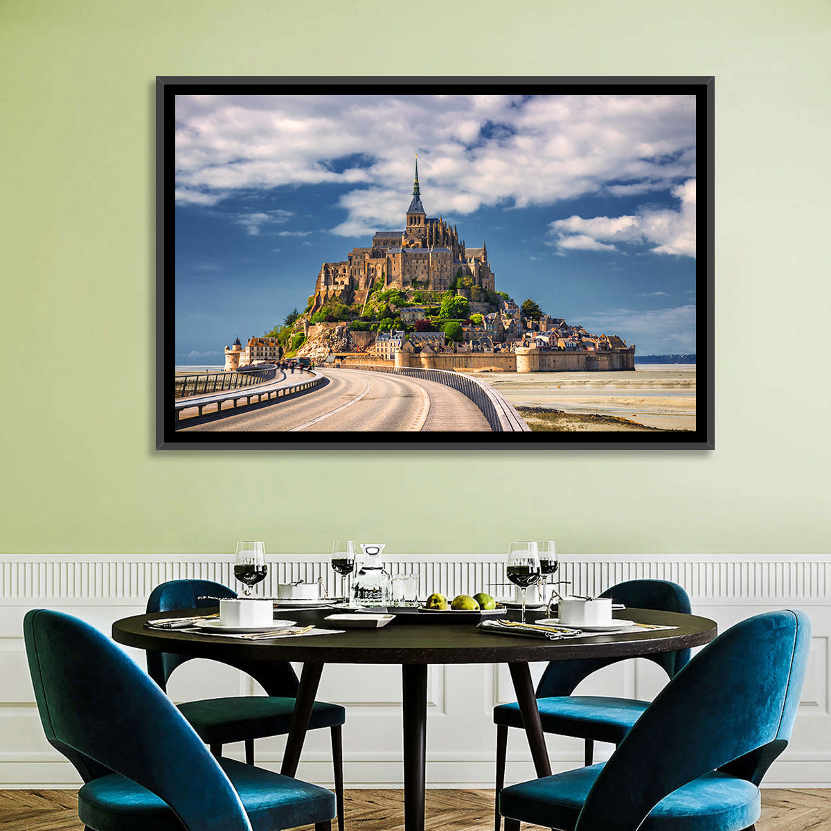 Mont Saint-michel at Low Tide Wall Art in a room, landscape