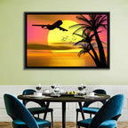 Wide-body Airplane Over Caribbean Dusk Wall Art