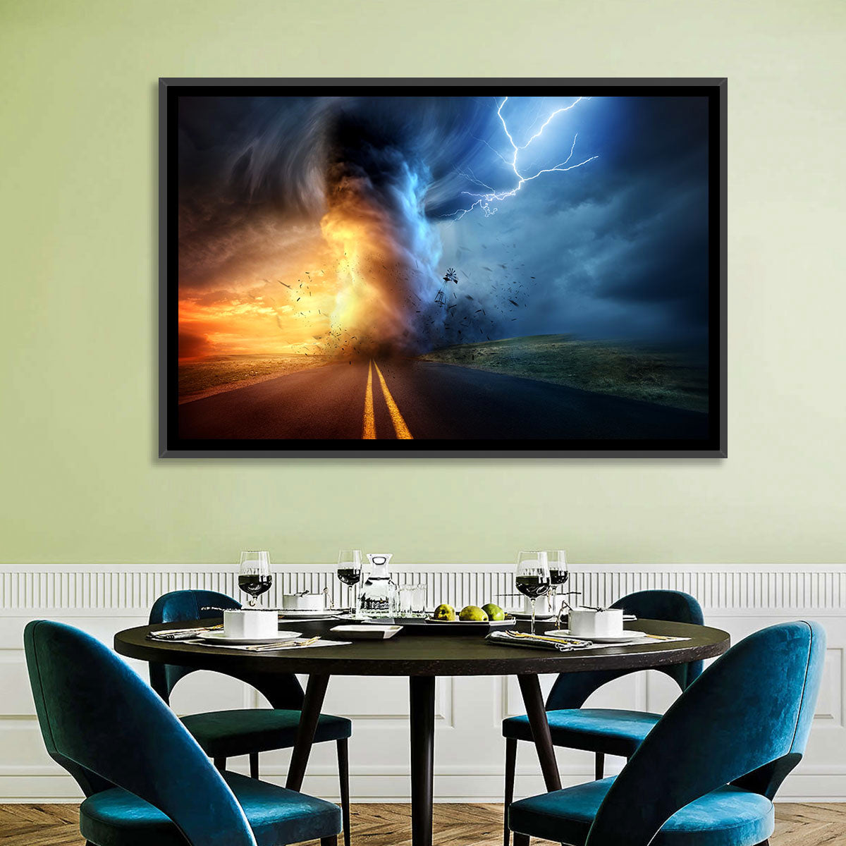 Road to a Twisting Tornado Wall Art in a room, landscape