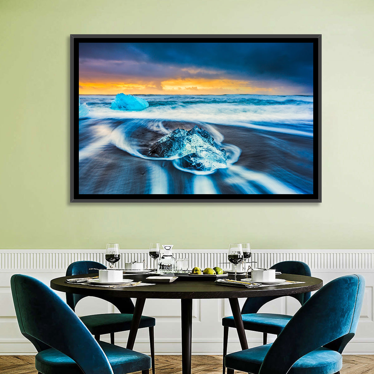 Diamond Beach Ice at Dusk Wall Art