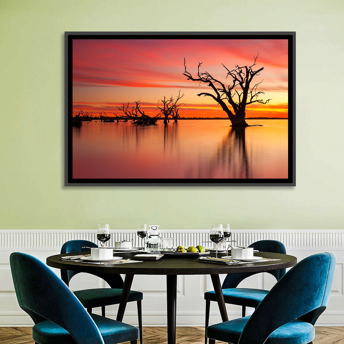 Lake Bonney Sunset Reflections Wall Art in a room, landscape