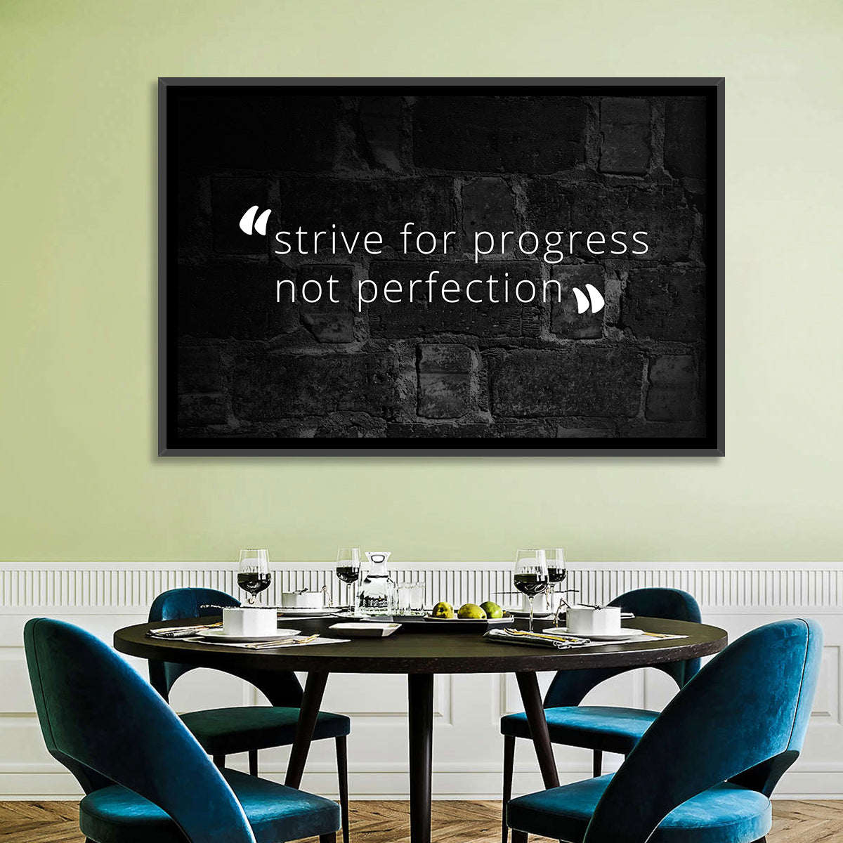 Strive for Progress Brick Typography Wall Art in a room, landscape
