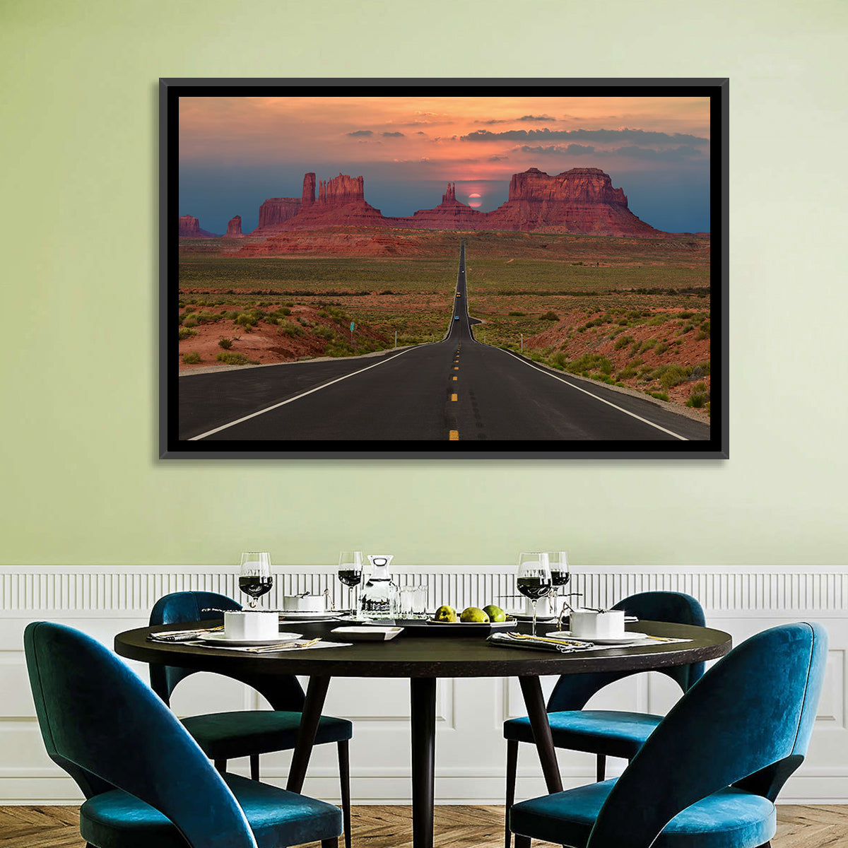 Tribal Park Monument Valley Sunset Wall Art in a room, landscape