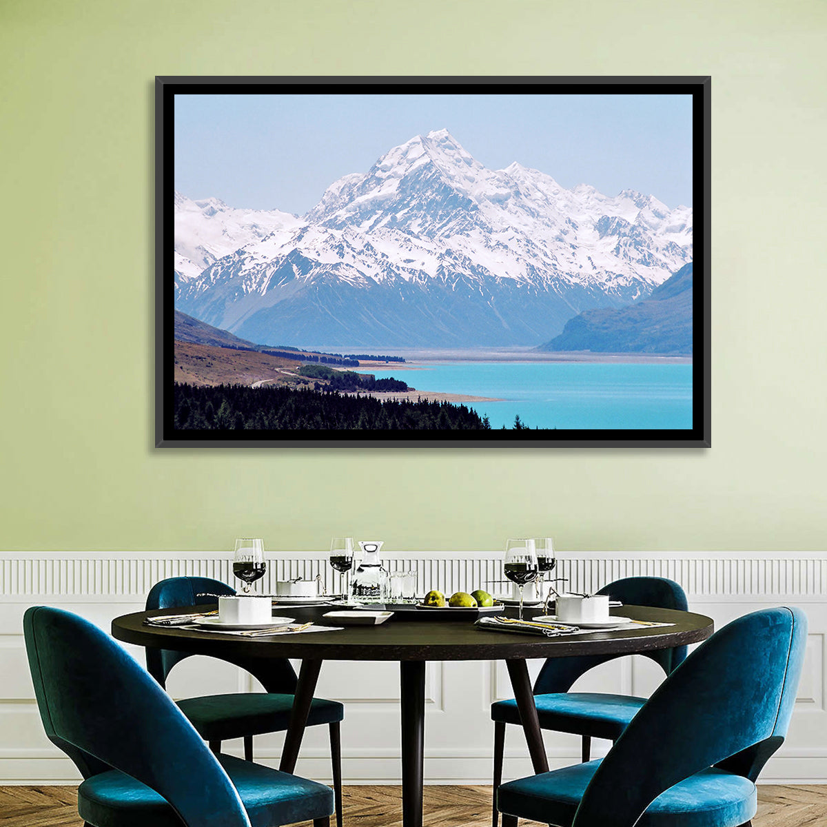 Lake Pukaki and Aoraki Mount Cook Wall Art in a room, landscape