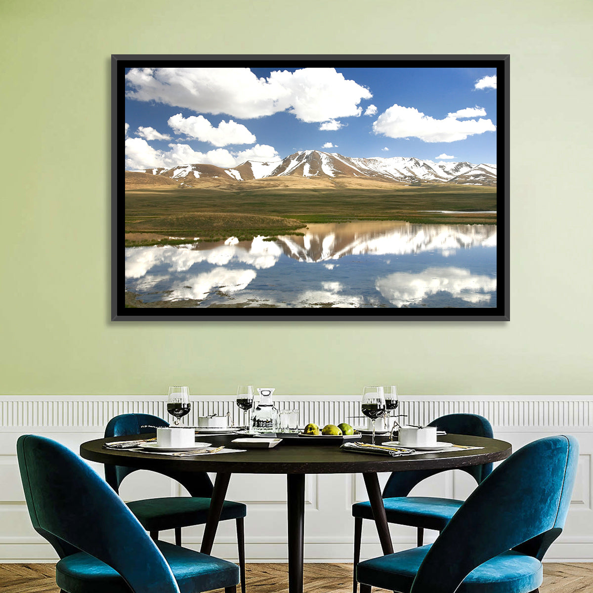 Song Kul Lake Reflection Wall Art in a room, landscape
