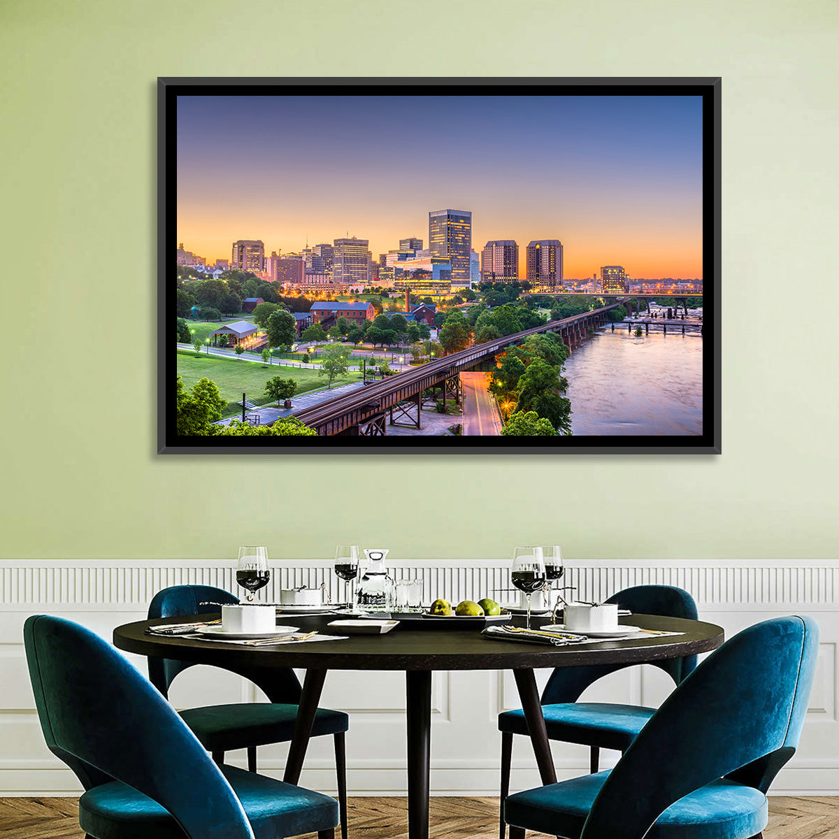 Richmond Skyline at Golden Hour Wall Art in a room, landscape