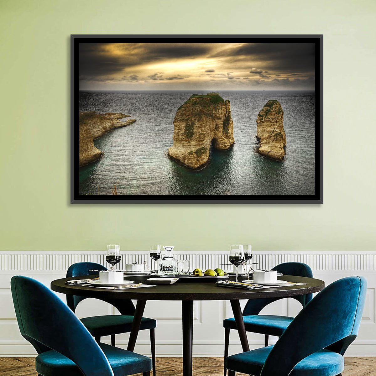 Pigeon Rocks, Raouché Wall Art in a room, landscape
