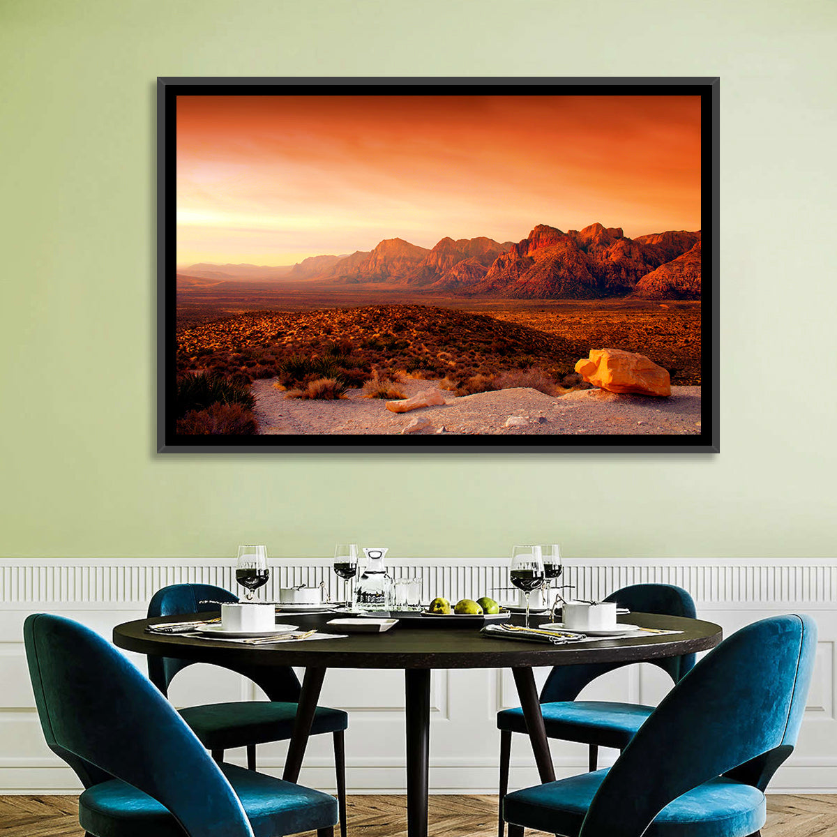 Red Rock Canyon Sunset Wall Art in a room, landscape