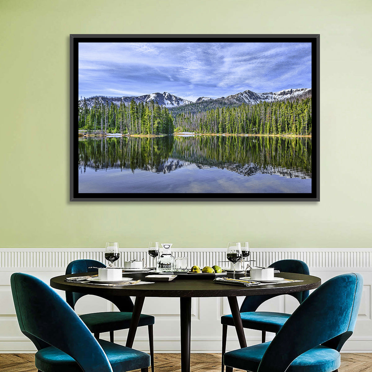 Lake Sylvan Reflection Wall Art in a room, landscape