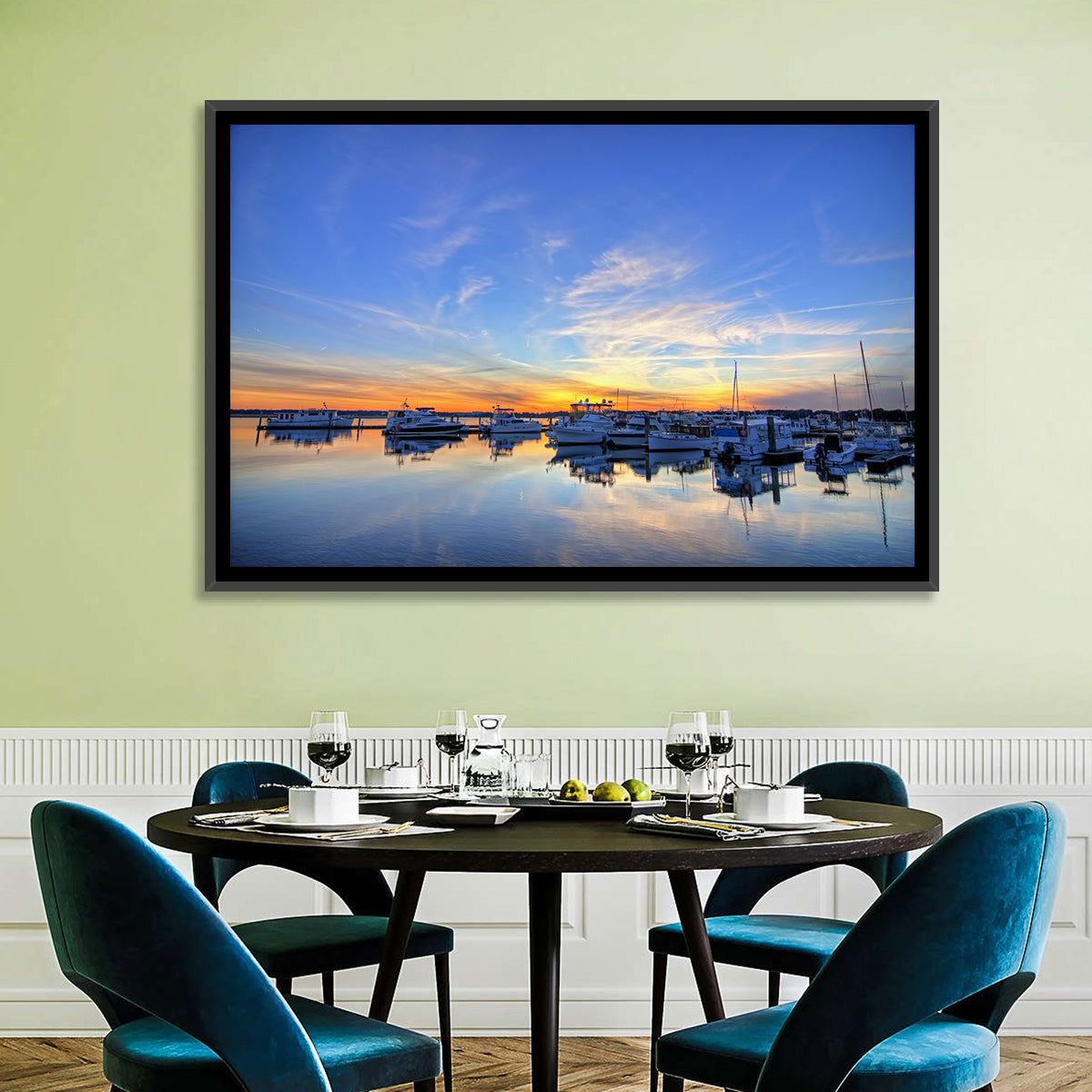 Marina at Golden Hour Wall Art in a room, landscape