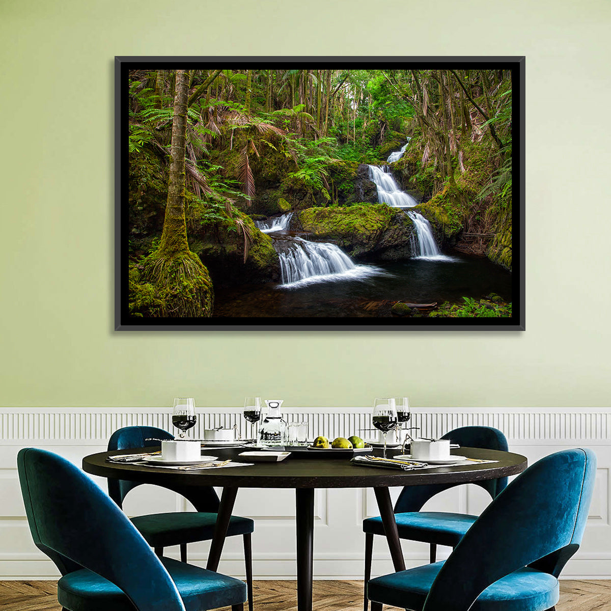 Onomea Falls Wall Art in a room, landscape