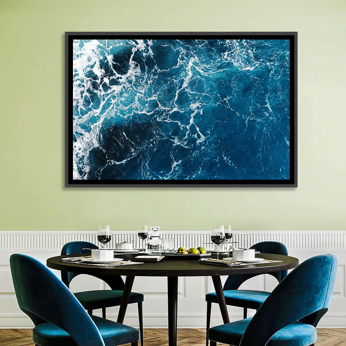 Aerial Sea Texture Wall Art in a room, landscape