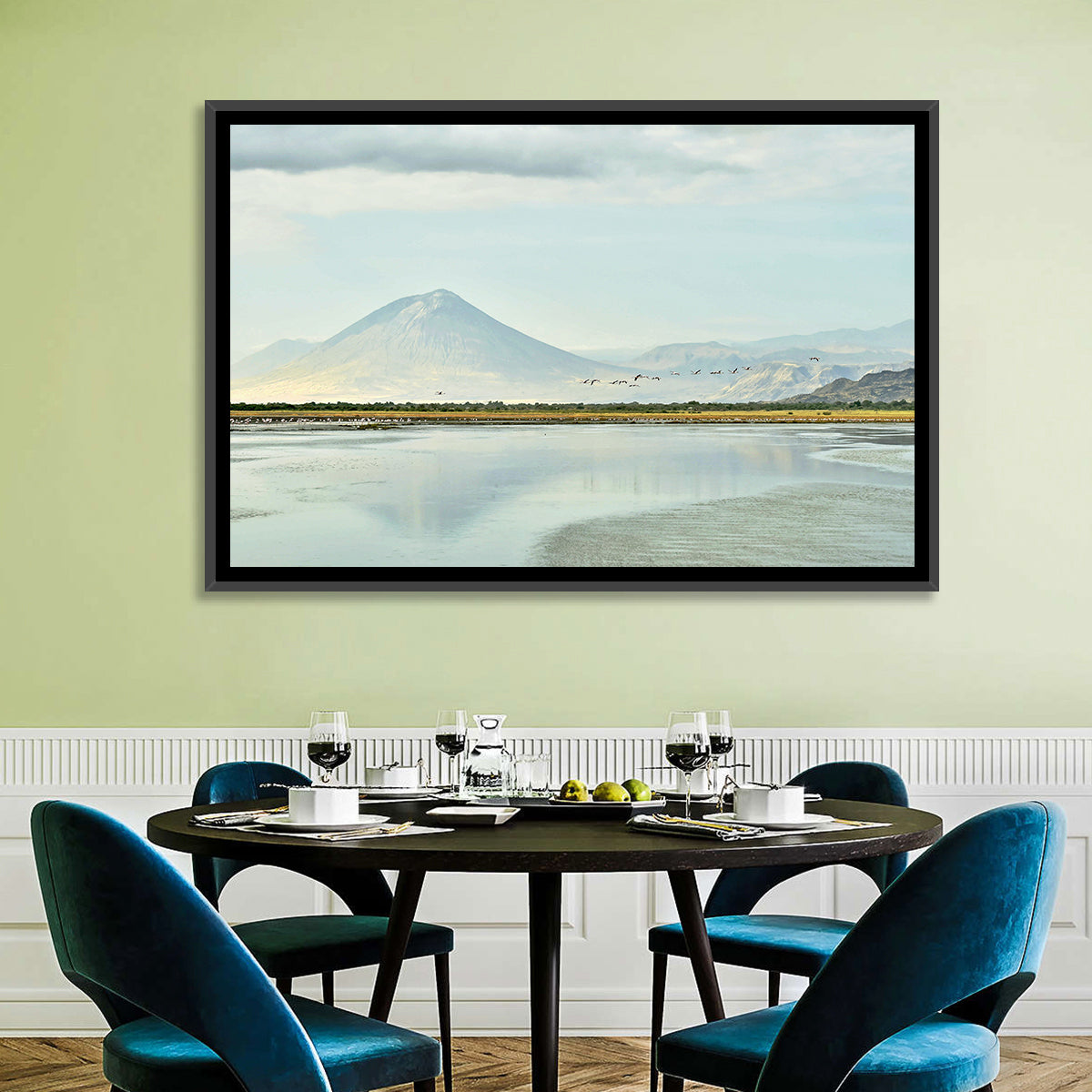 Lake Natron Reflection Wall Art in a room, landscape