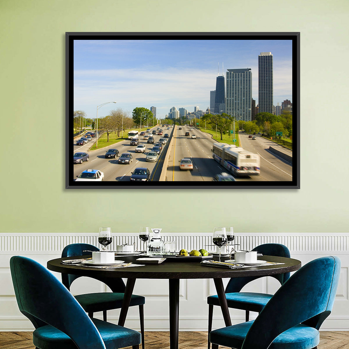 Chicago Expressway Toward Downtown Skyline Wall Art