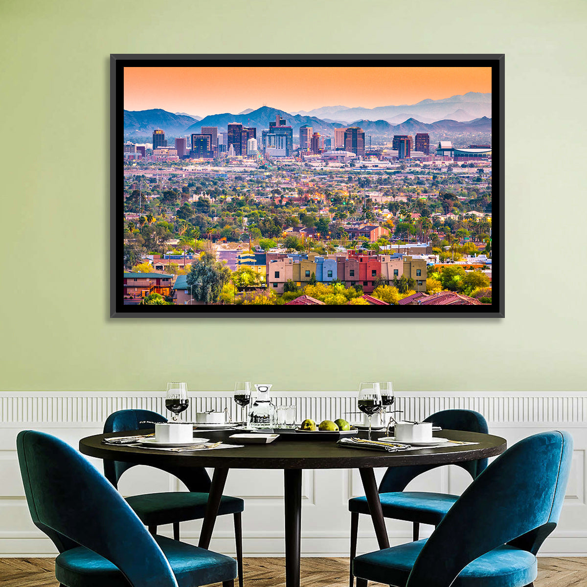 Phoenix Golden Hour Cityscape Wall Art in a room, landscape