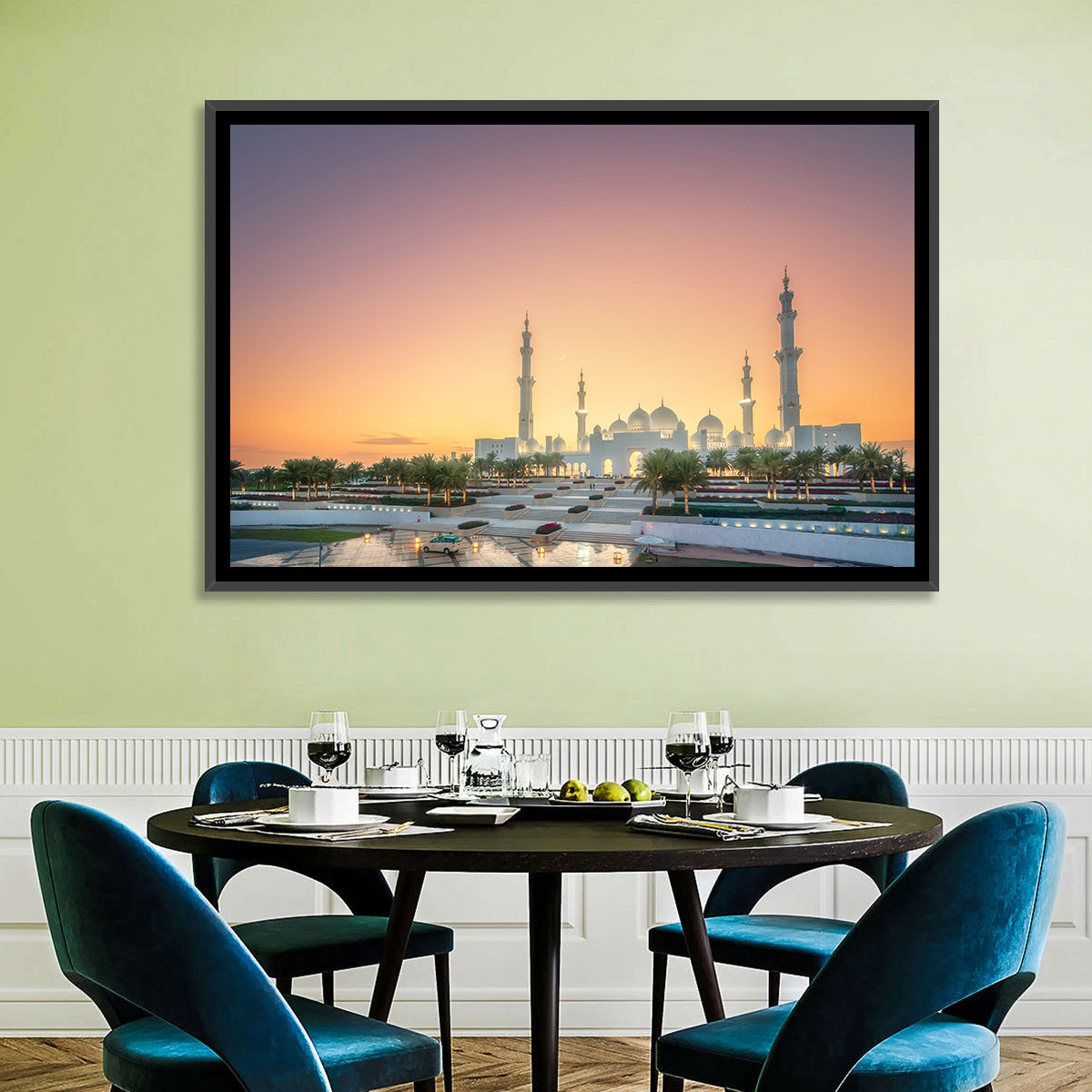 Sheikh Zayed Grand Mosque at Sunset Wall Art in a room, landscape