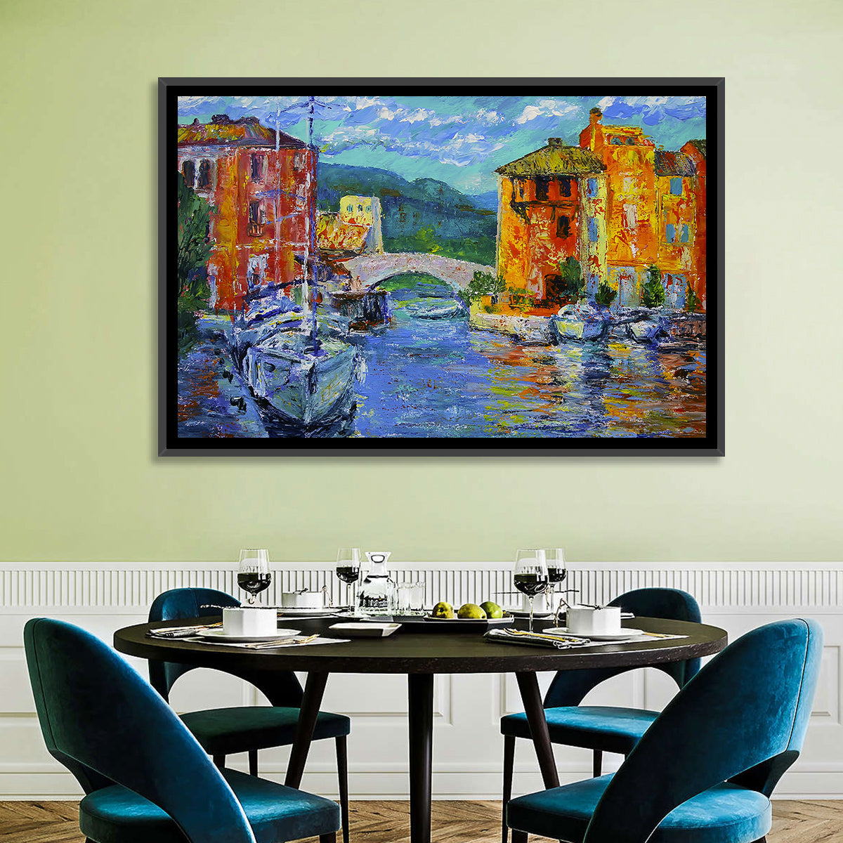 Port Grimaud Canal Scene Wall Art in a room, landscape