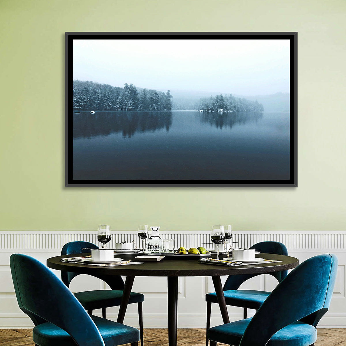 Burr Pond Winter Reflection Wall Art in a room, landscape